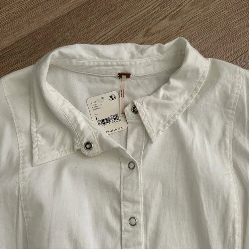 NWT FREE PEOPLE Thea Mini Dress White Button-down Long‎ Sleeve Size Large